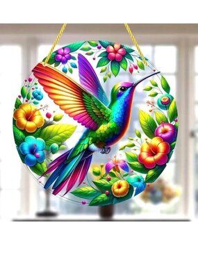 Hummingbird Suncatcher Flower Garden Bird Hanging Colorful In/Outdoor Window